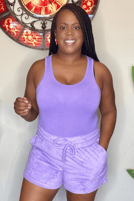 lee monet Jenna Racer Back Tank Bodysuit (Lavender)