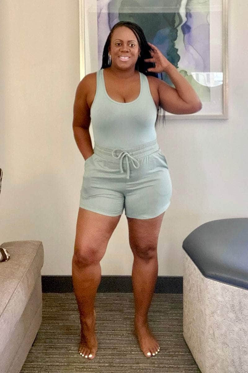 lee monet Jenna Racer Back Tank Bodysuit (Lt Green)