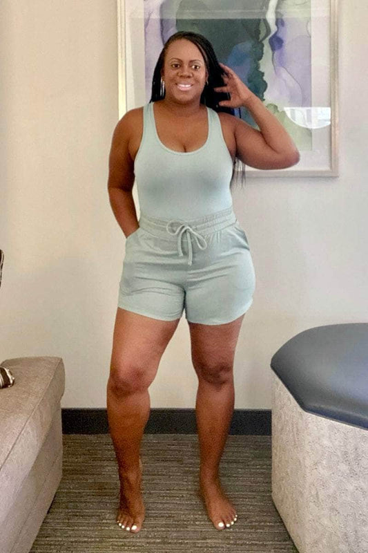 lee monet Jenna Racer Back Tank Bodysuit (Lt Green)