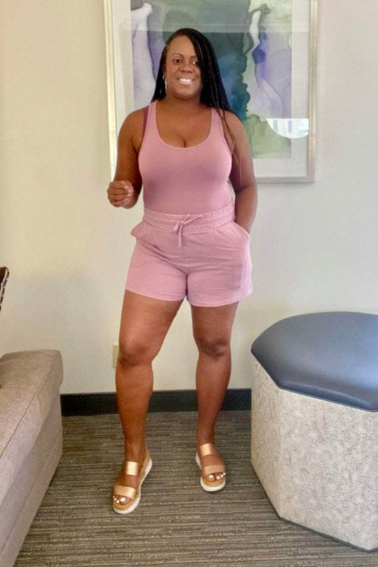lee monet Jenna Racer Back Tank Bodysuit (Lt Rose)