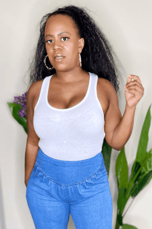 lee monet Jenna Racer Back Tank Bodysuit (White)
