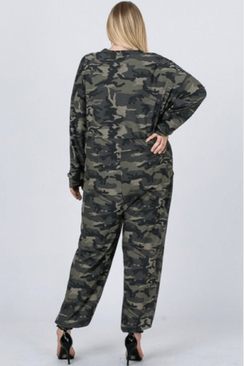 lee monet Jumpin Jane Army Print Jumpsuit (Plus)