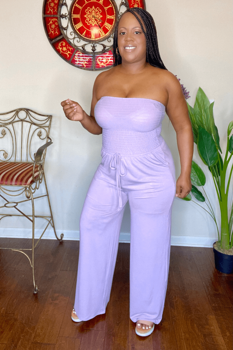 lee monet Jumpsuit Vacay Me Please Smocked Tube Jumpsuit (Dusty Lavender)