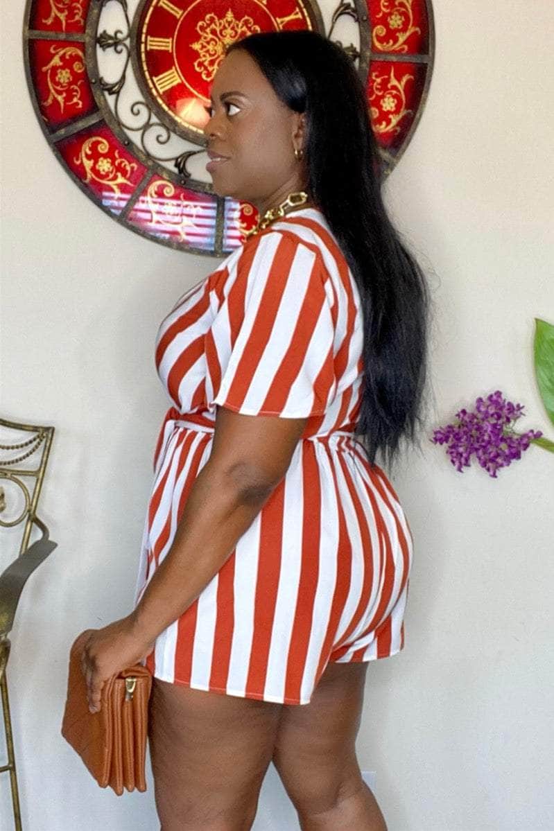 lee monet Jumpsuits & Rompers Eve Striped Woven Romper (Rust)