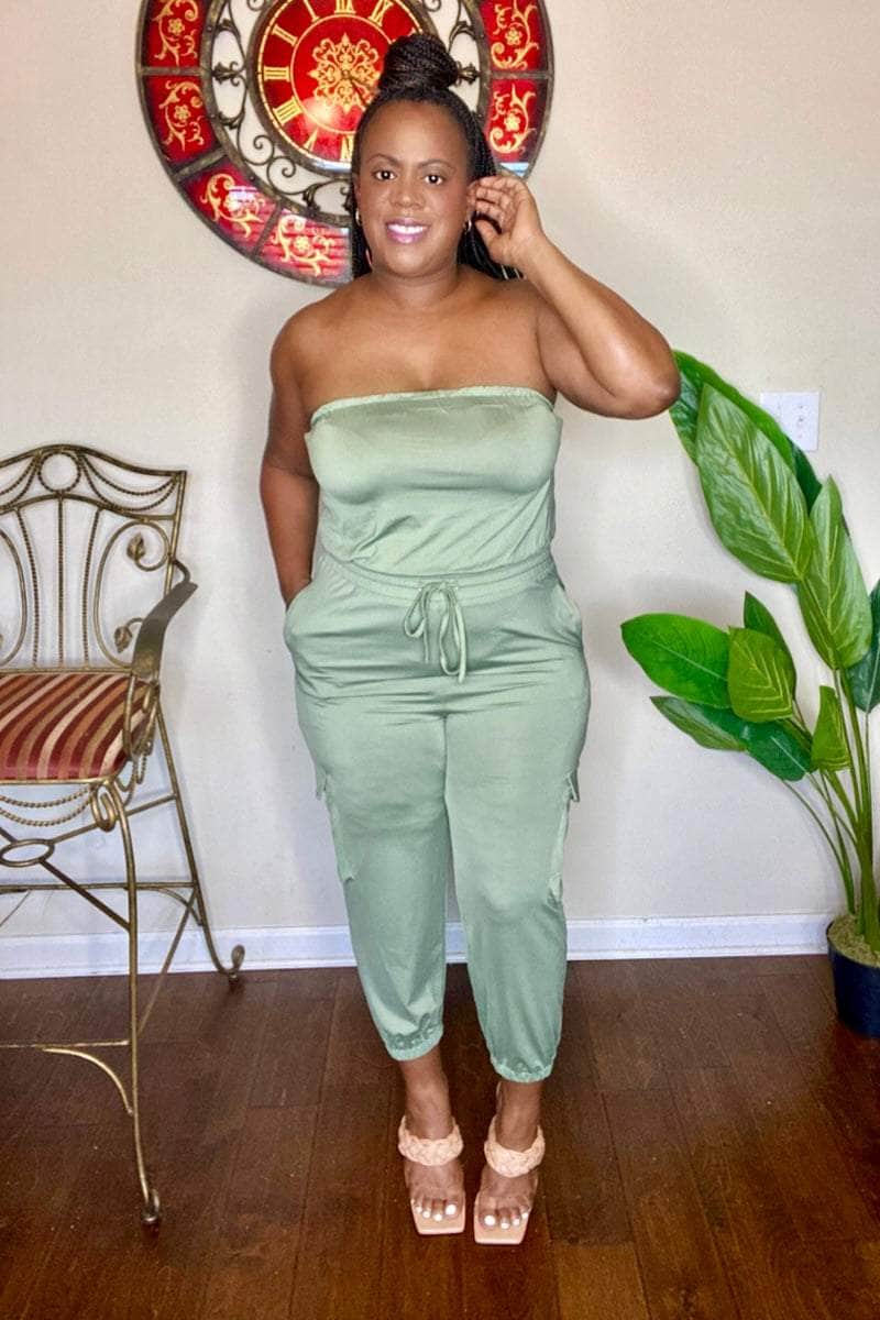 lee monet Jumpsuits & Rompers Simply Chic Cargo Tube Jumpsuit (Olive)