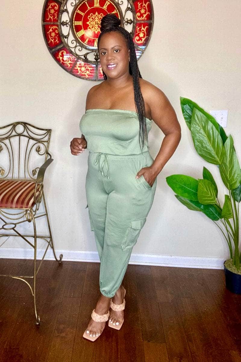 lee monet Jumpsuits & Rompers Simply Chic Cargo Tube Jumpsuit (Olive)