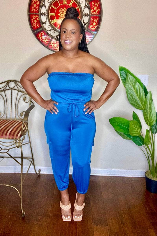 lee monet Jumpsuits & Rompers Simply Chic Cargo Tube Jumpsuit (Teal)