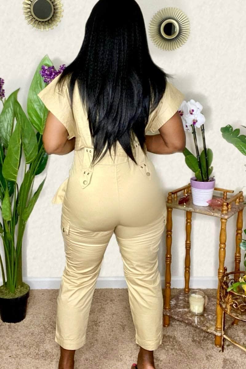 lee monet Khaki Utility Jumpsuit- Final Sale