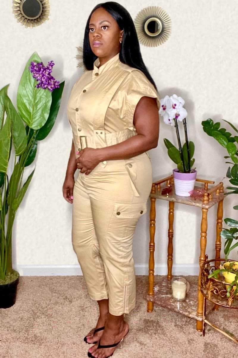 lee monet Khaki Utility Jumpsuit- Final Sale
