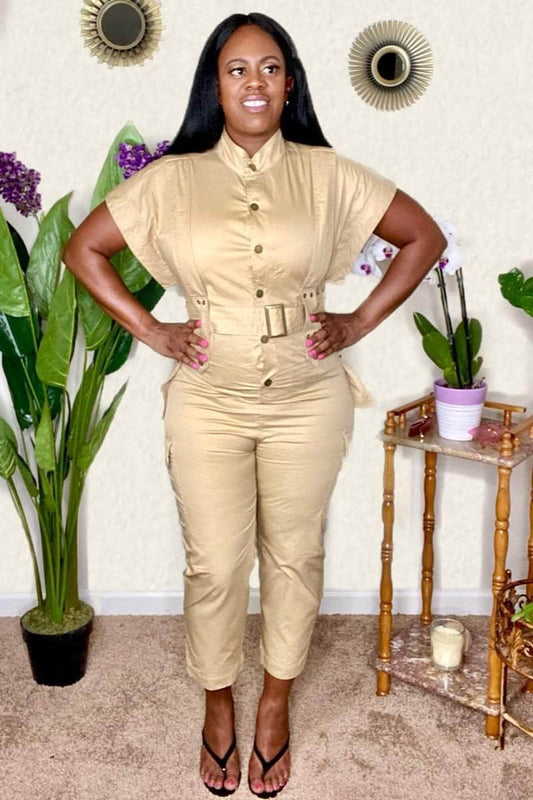 lee monet Khaki Utility Jumpsuit- Final Sale