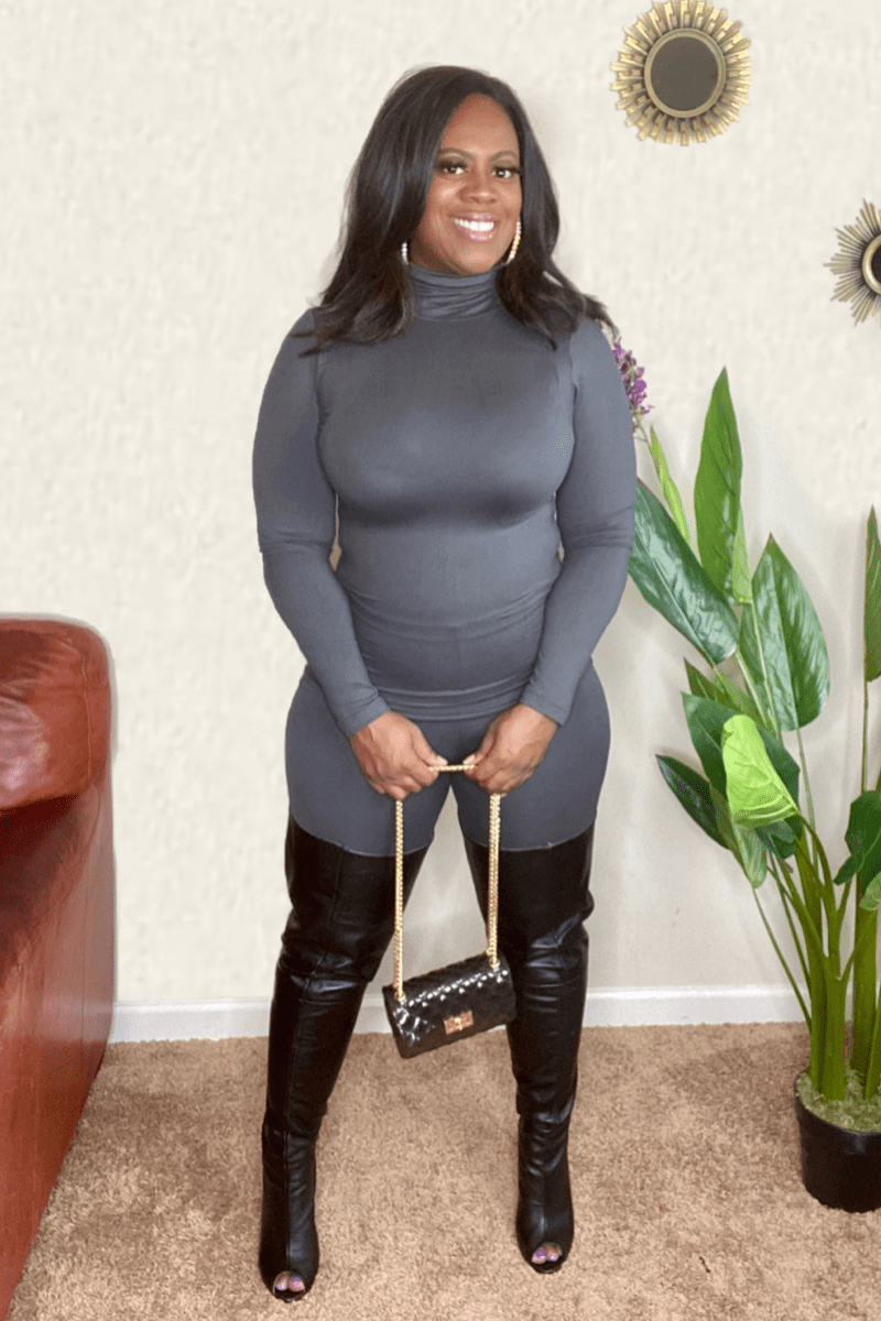 lee monet Lara Mock Neck Legging Set- Ash Grey