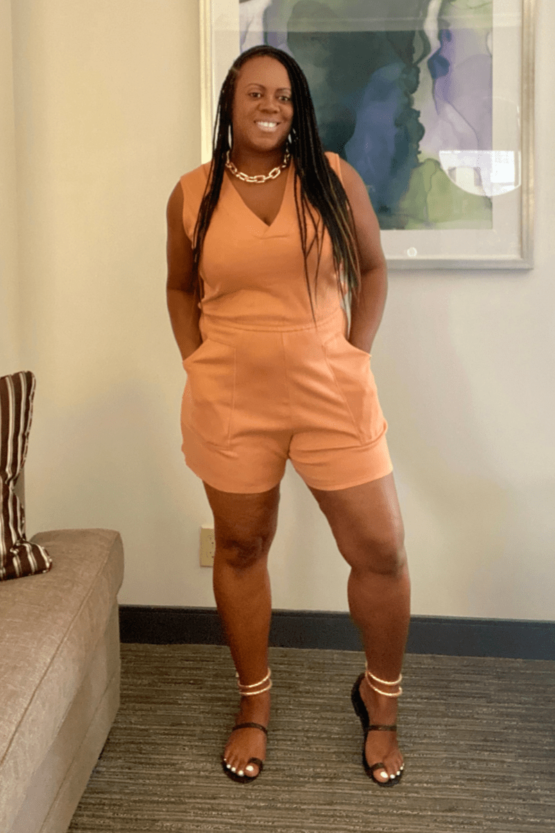 lee monet Let’s Lounge Sleeveless V-neck Romper (Butter Orange)