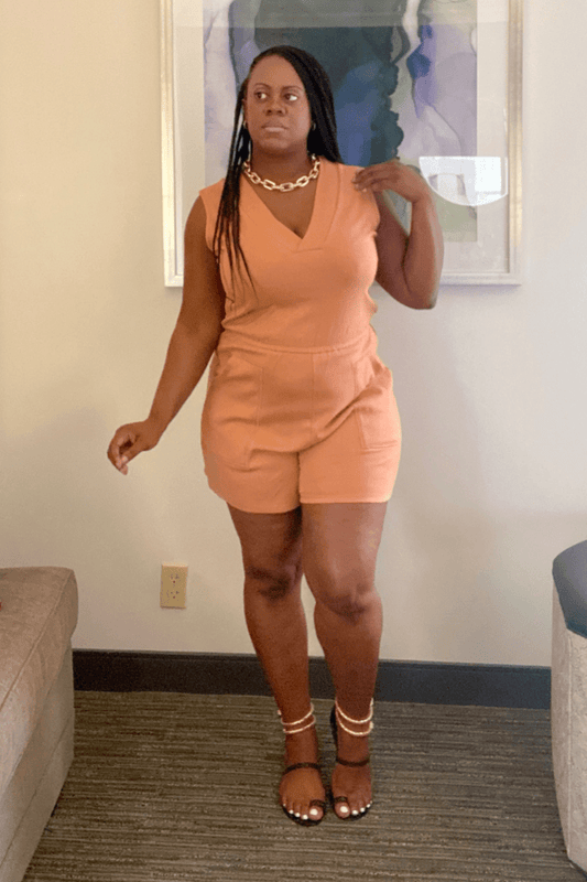 lee monet Let’s Lounge Sleeveless V-neck Romper (Butter Orange)