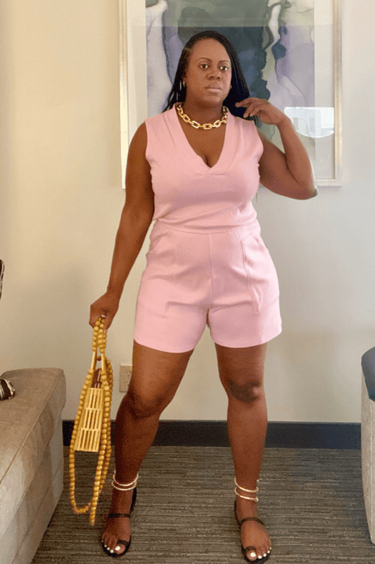 lee monet Let’s Lounge Sleeveless V-neck Romper (Dusty Pink)