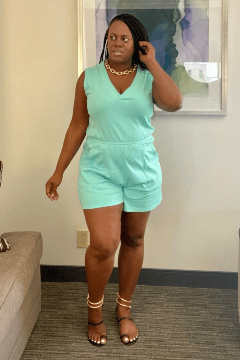 lee monet Let’s Lounge Sleeveless V-neck Romper (Mint)