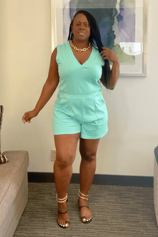 lee monet Let’s Lounge Sleeveless V-neck Romper (Mint)