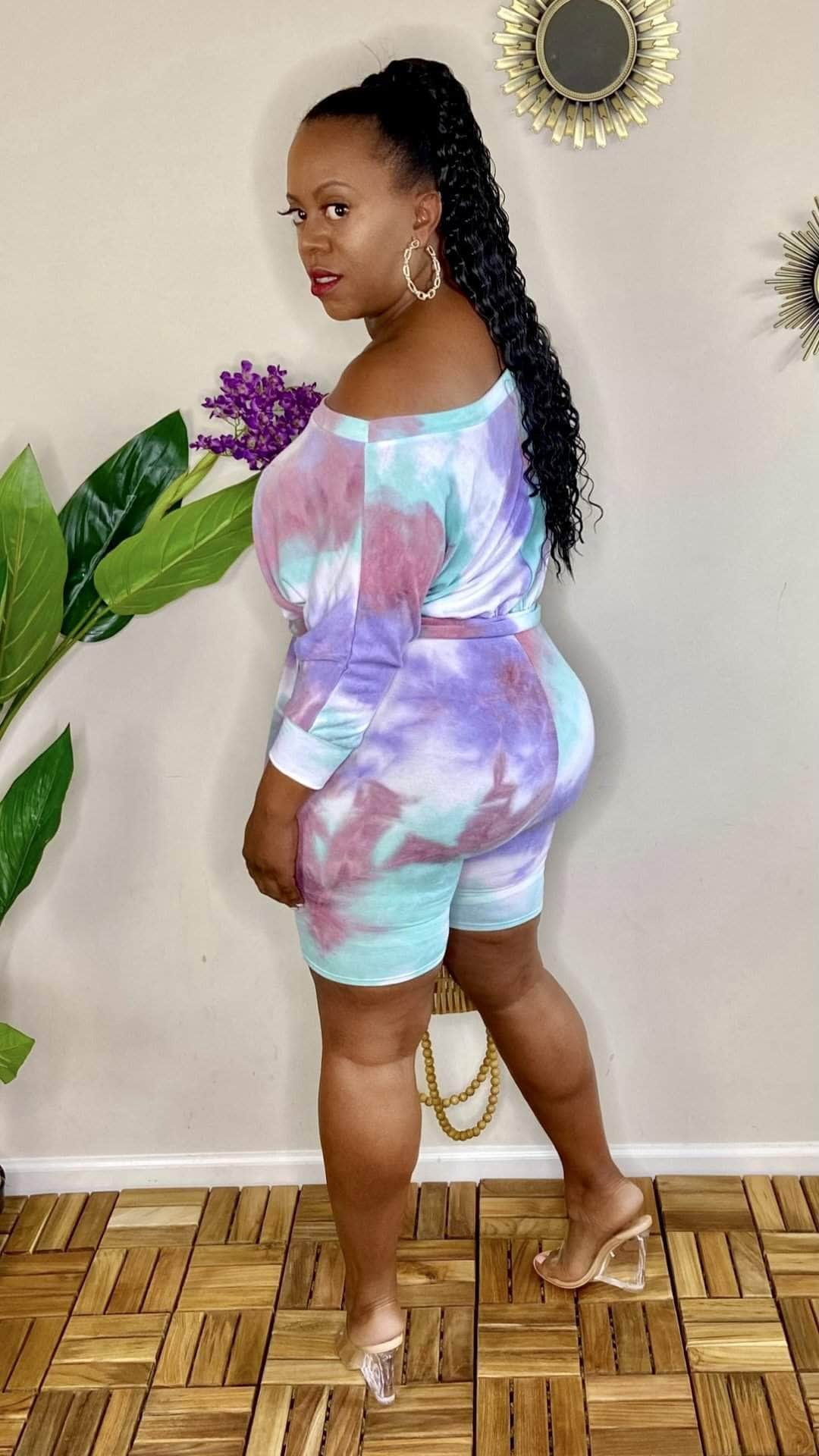 lee monet Let’s Play Tie Dye Biker Shorts Romper