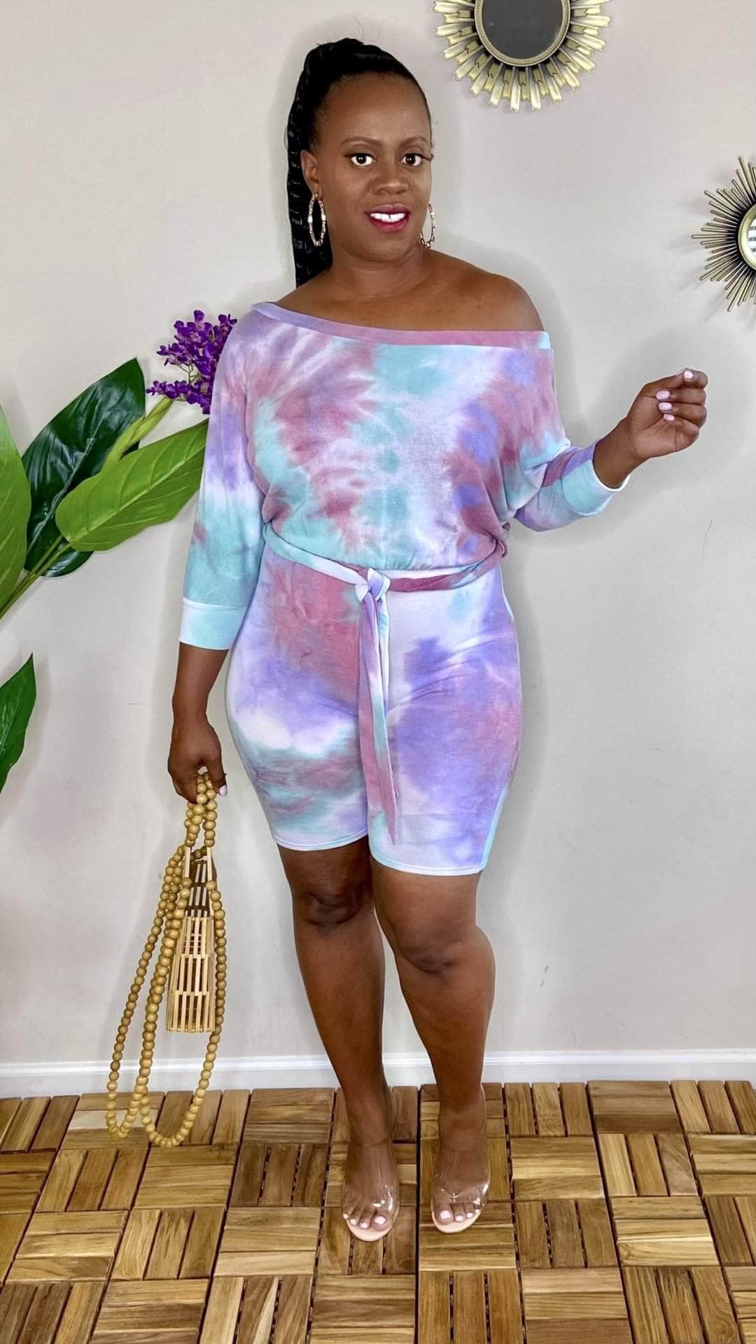 lee monet Let’s Play Tie Dye Biker Shorts Romper