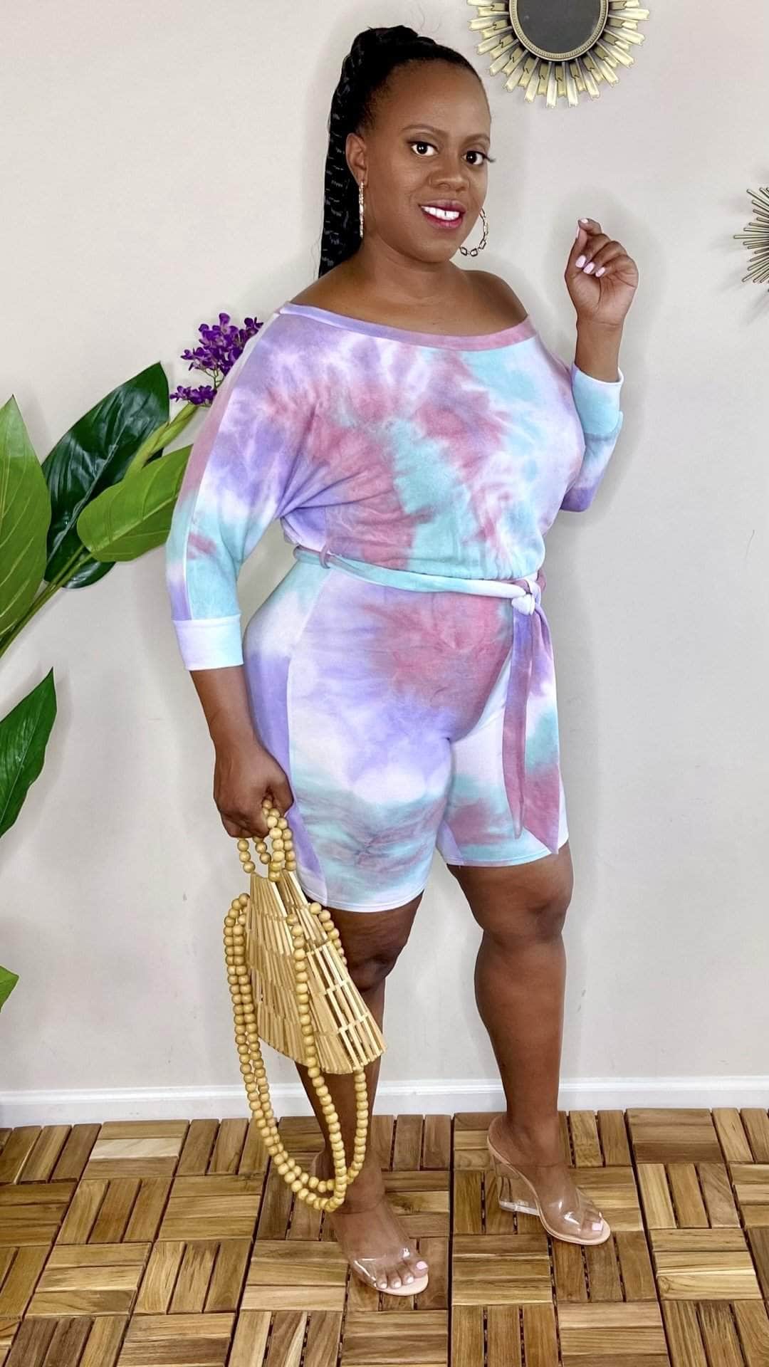 lee monet Let’s Play Tie Dye Biker Shorts Romper