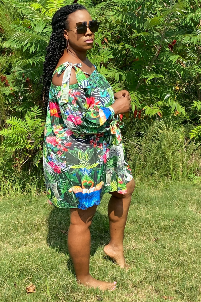lee monet Off the Shoulder Tie Strap Mini (Jungle Print)- Final Sale