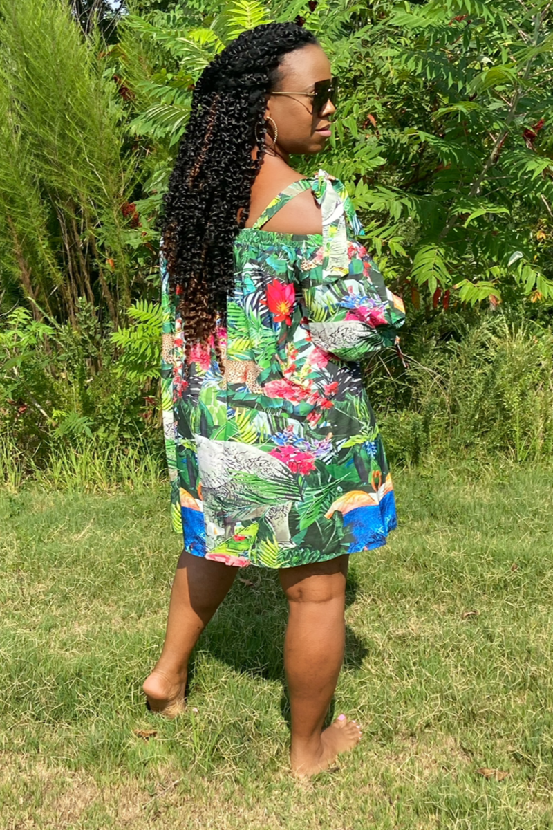 lee monet Off the Shoulder Tie Strap Mini (Jungle Print)- Final Sale