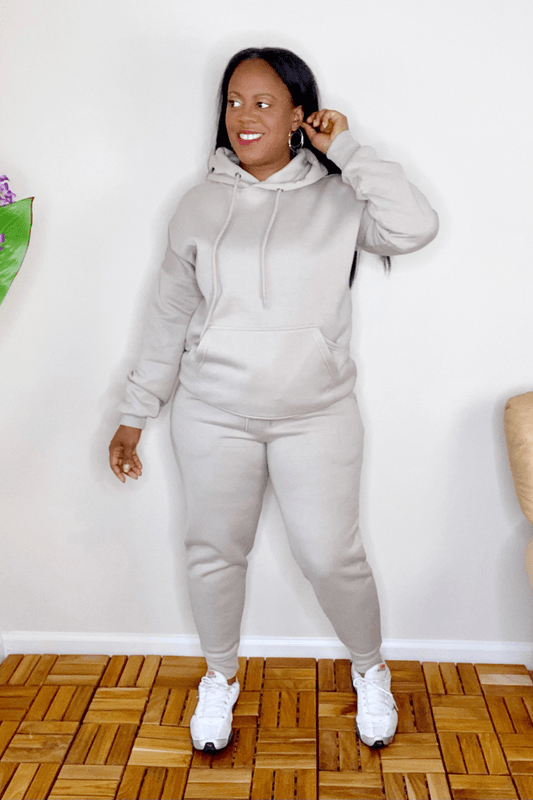 lee monet Outfit Sets Cellphone Pocket Hoodie Jogger Set (Ash Mocha)