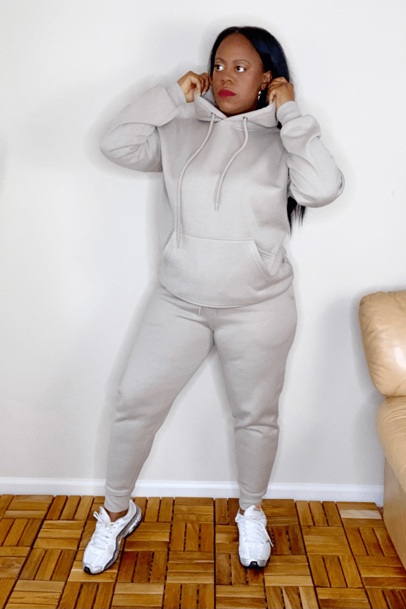 lee monet Outfit Sets Cellphone Pocket Hoodie Jogger Set (Ash Mocha)