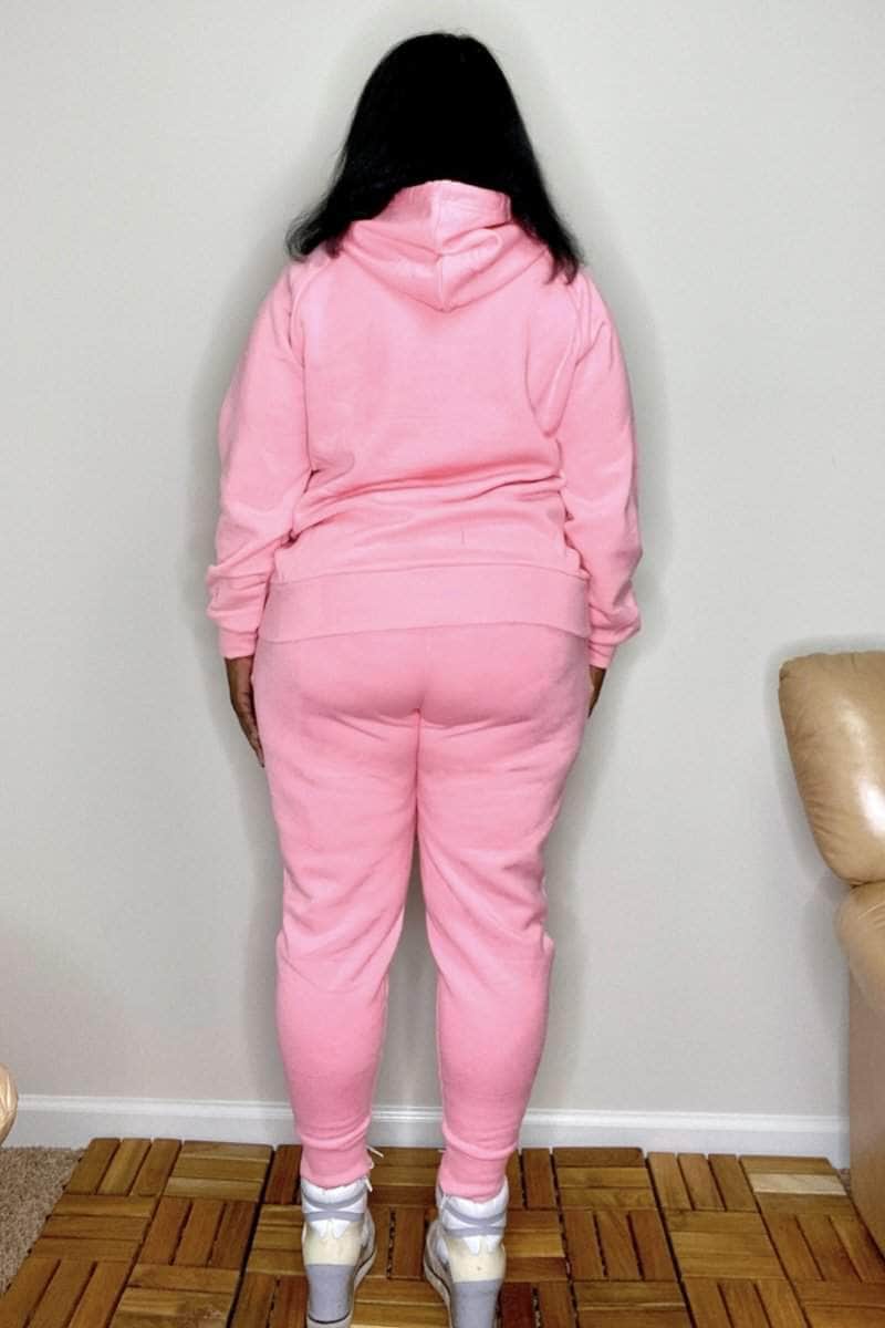 lee monet Outfit Sets Cellphone Pocket Hoodie Jogger Set- Bright Pink