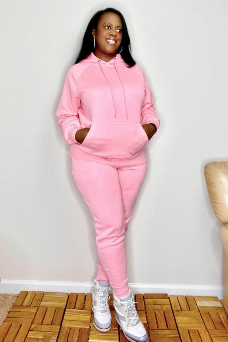 lee monet Outfit Sets Cellphone Pocket Hoodie Jogger Set- Bright Pink