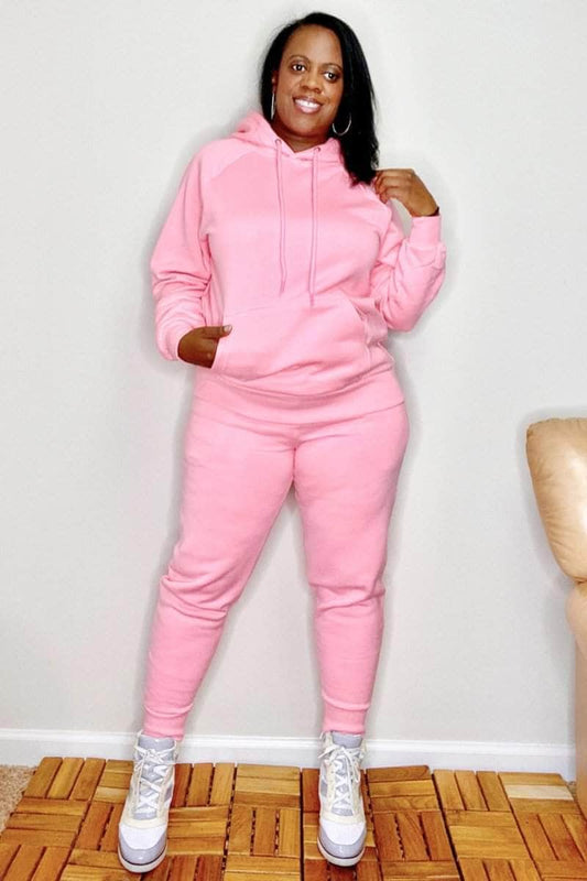 lee monet Outfit Sets Cellphone Pocket Hoodie Jogger Set- Bright Pink