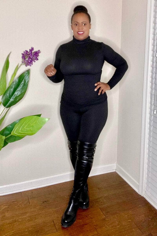 lee monet Outfit Sets Lara Mock Neck Legging Set- Black