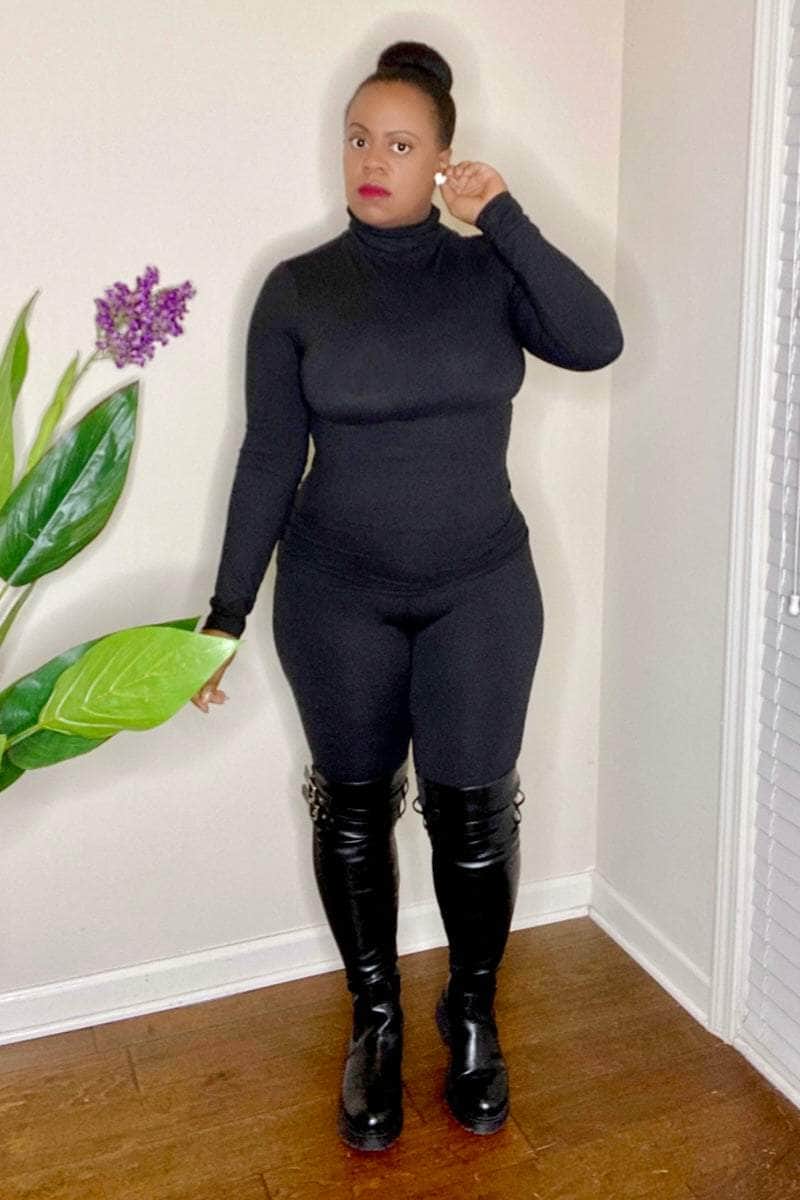 lee monet Outfit Sets Lara Mock Neck Legging Set- Black