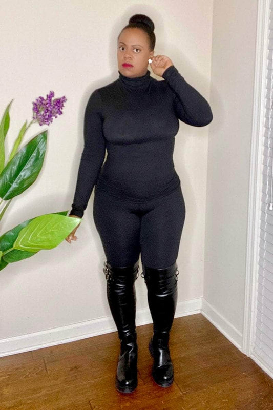 lee monet Outfit Sets Lara Mock Neck Legging Set- Black