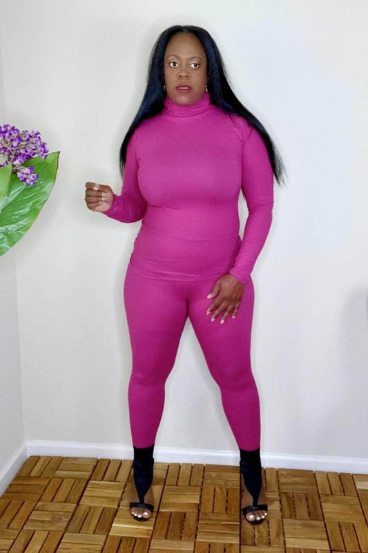 lee monet Outfit Sets Lara Mock Neck Legging Set (Magenta)
