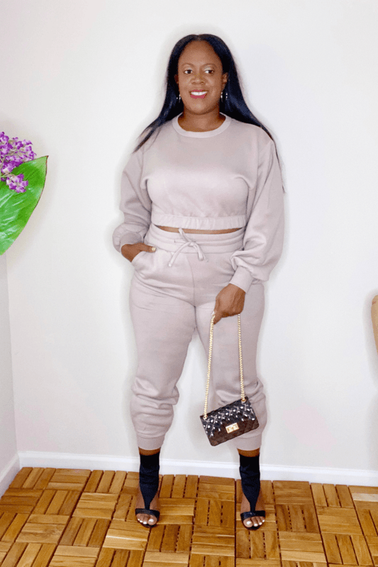 lee monet Outfit Sets Something Slight Cropped Pullover Jogger Set (Ash Mocha)