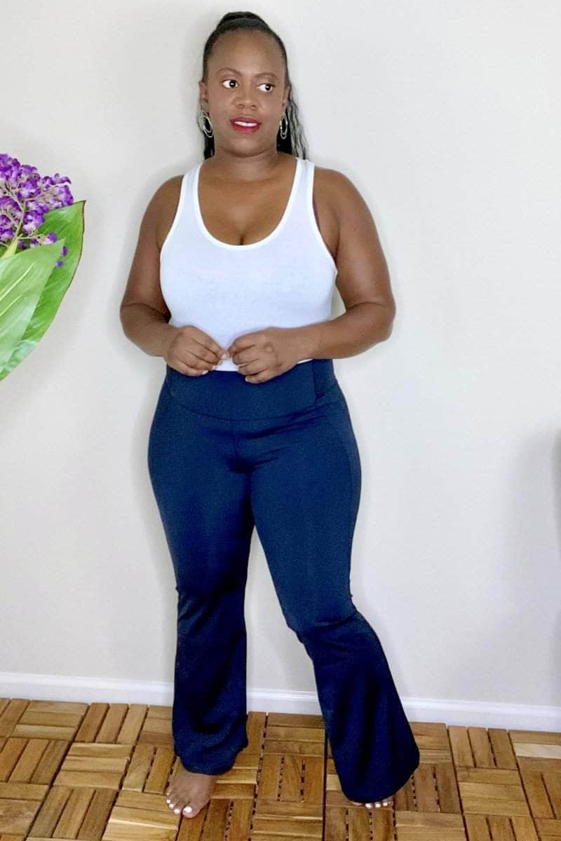 lee monet Pants Getting Active High Waist Flare Leggings (Black)