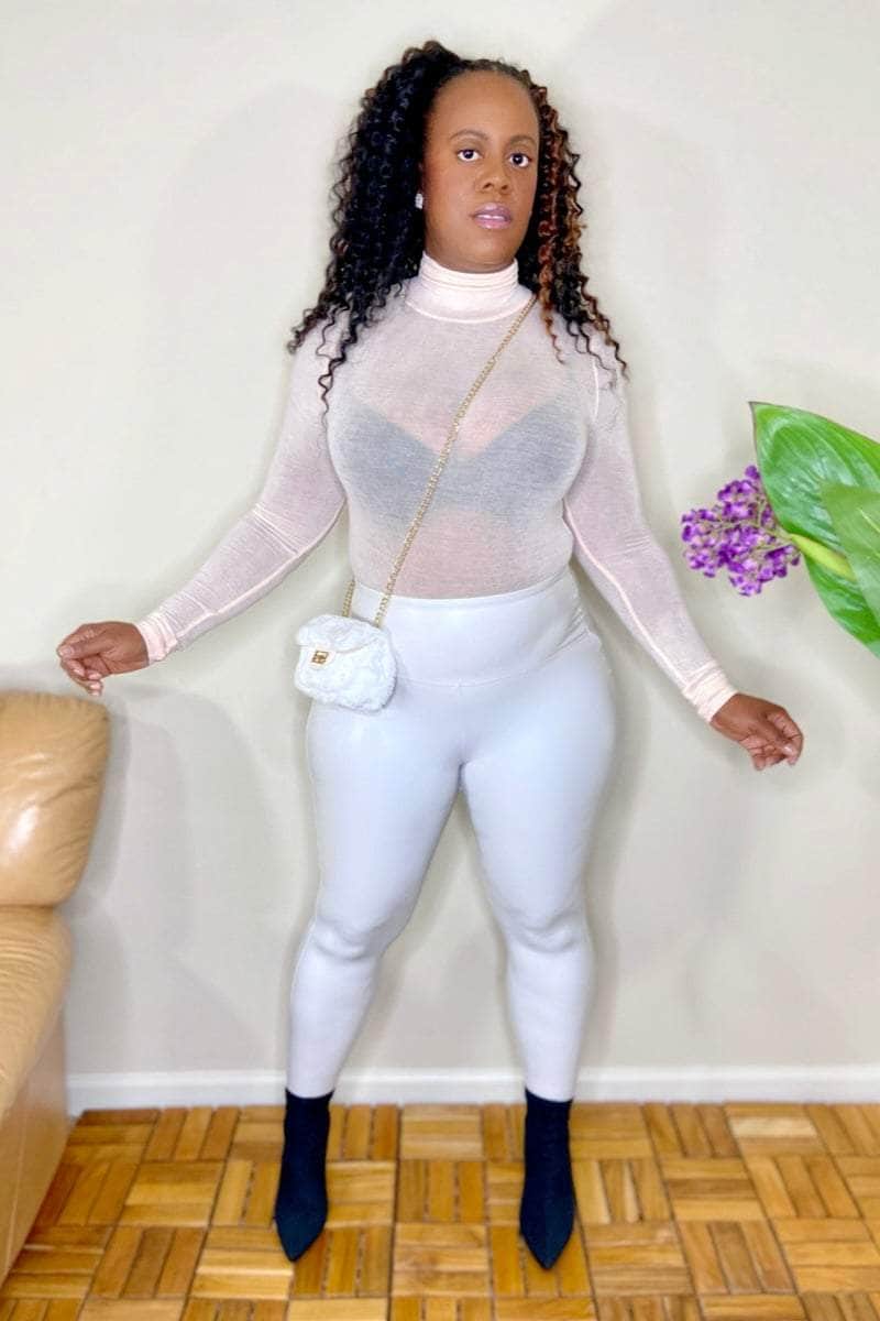 lee monet Pants Megan High Waist Faux Leather Leggings (Bone)