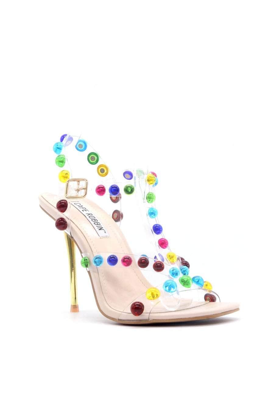 lee monet Peony Multi Color Embellished Heel- Nude