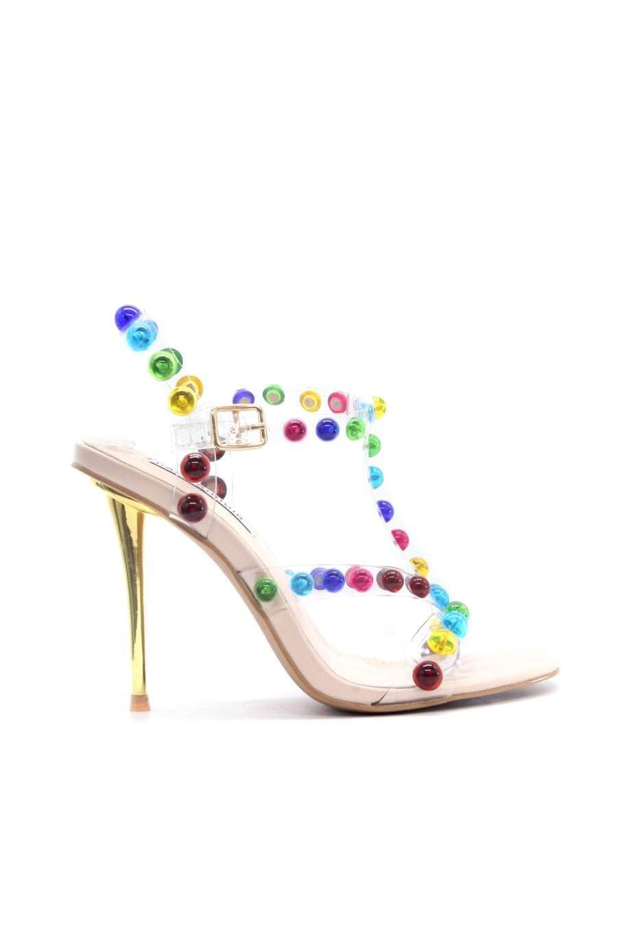 lee monet Peony Multi Color Embellished Heel- Nude