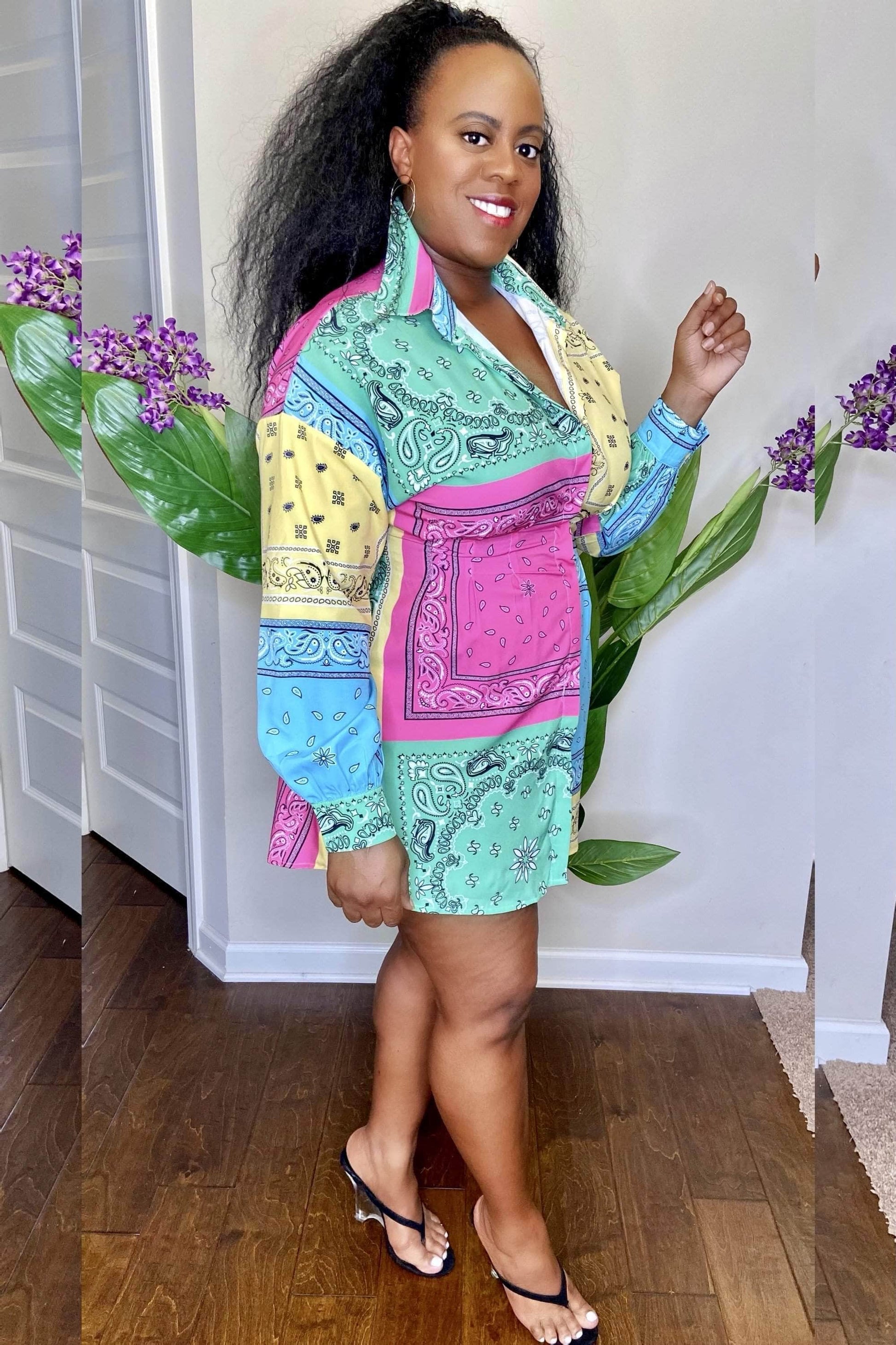 lee monet Pretty Girl Gang Bandana Print Shirt Dress- Final Sale