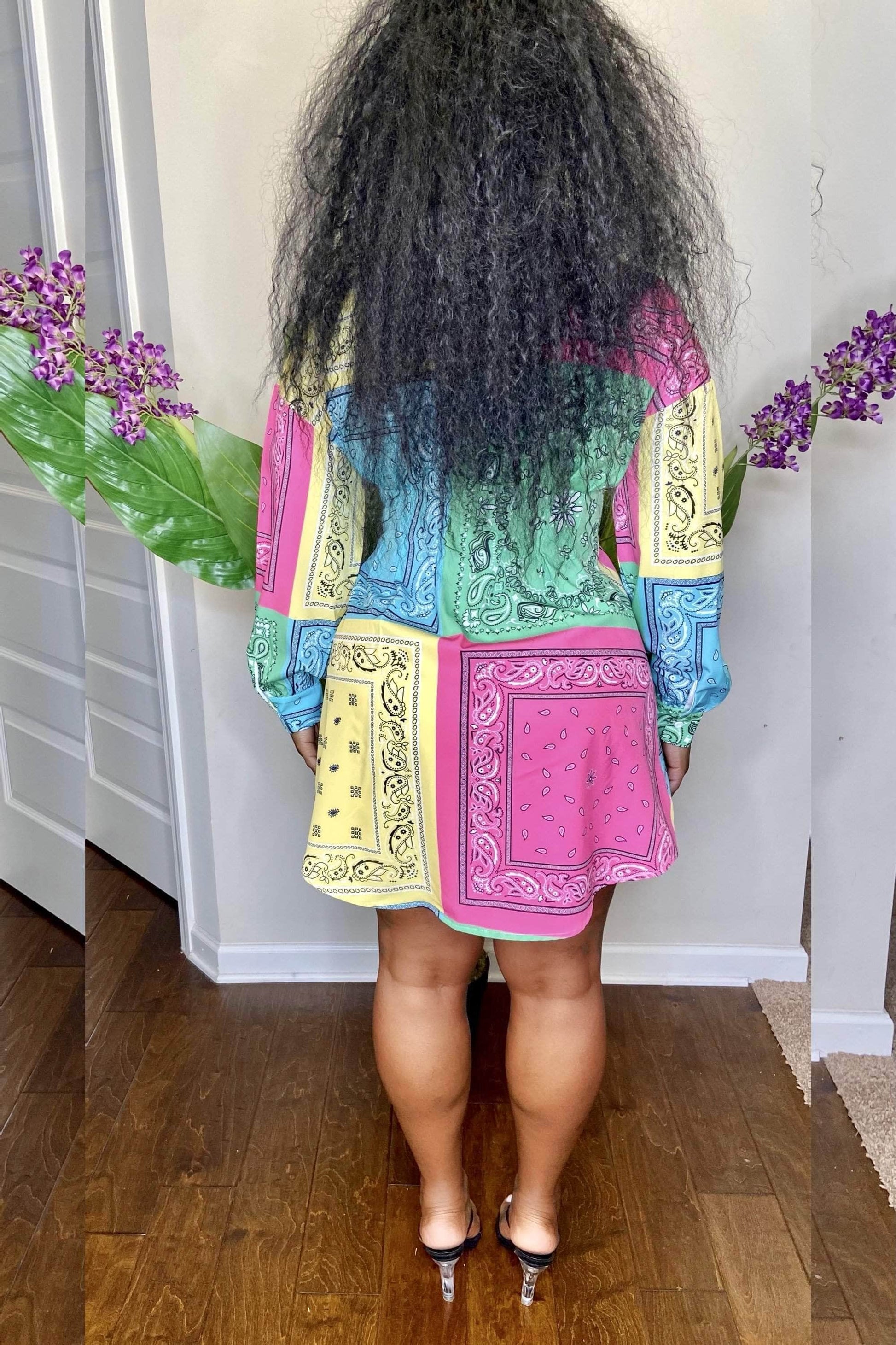 lee monet Pretty Girl Gang Bandana Print Shirt Dress- Final Sale
