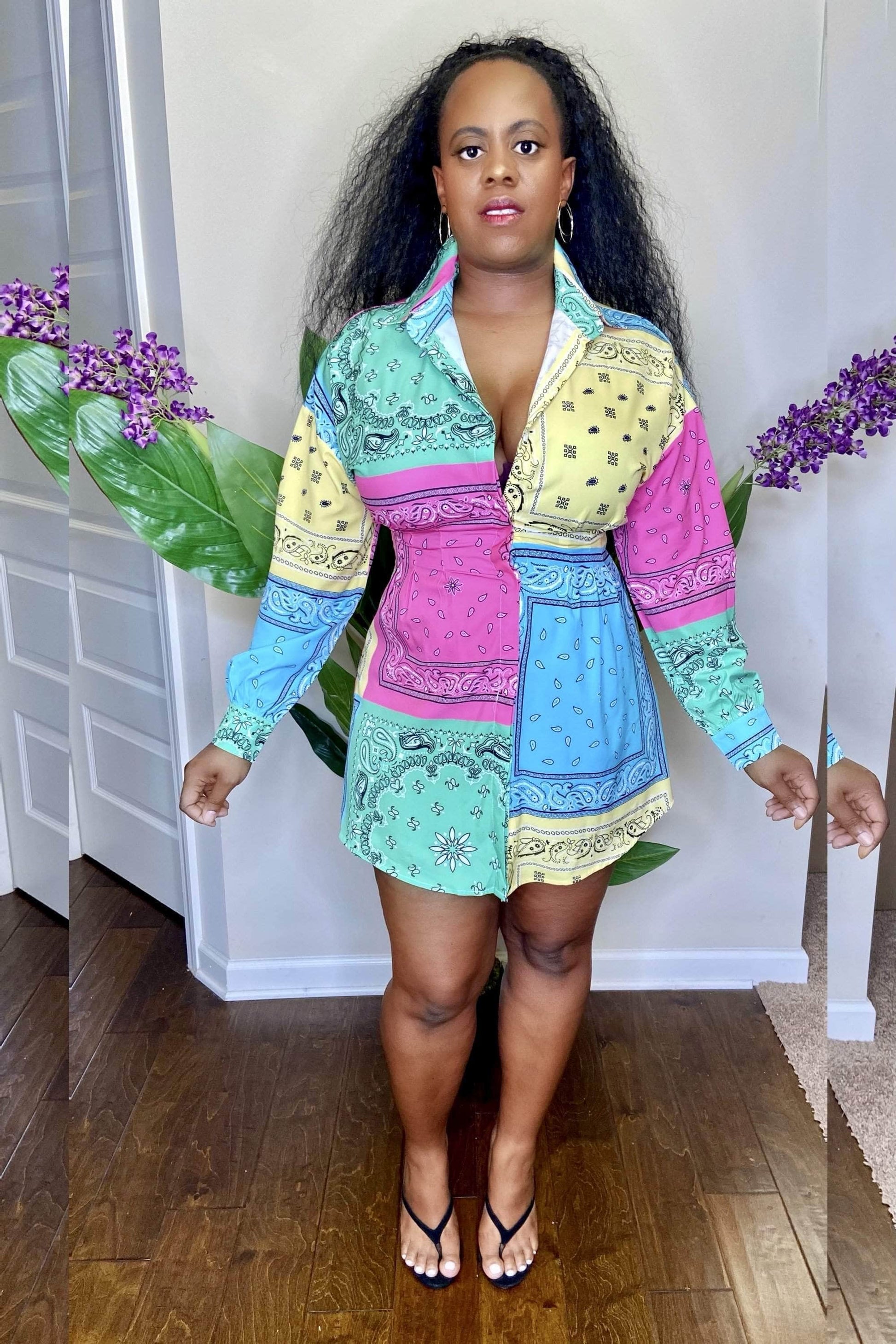 lee monet Pretty Girl Gang Bandana Print Shirt Dress- Final Sale