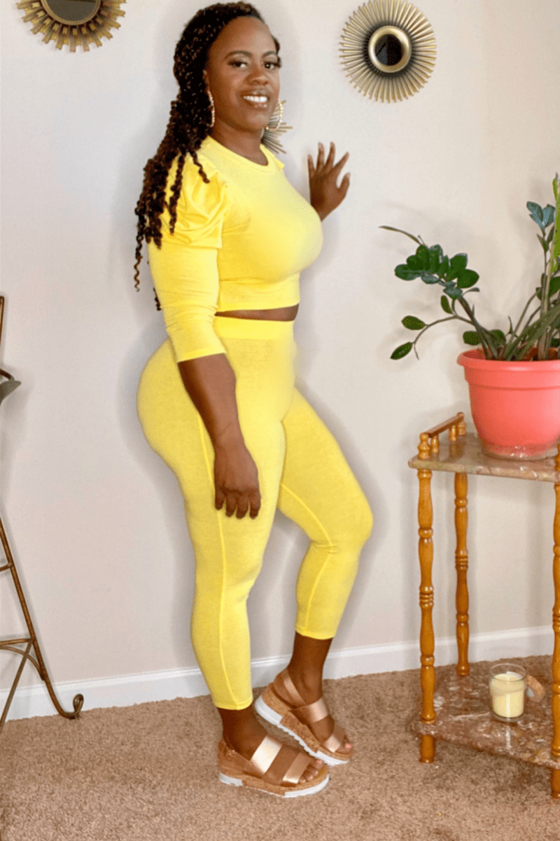 lee monet Puff Sleeve Crop Chill Set (Yellow)