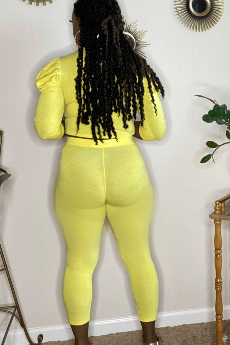 lee monet Puff Sleeve Crop Chill Set (Yellow)