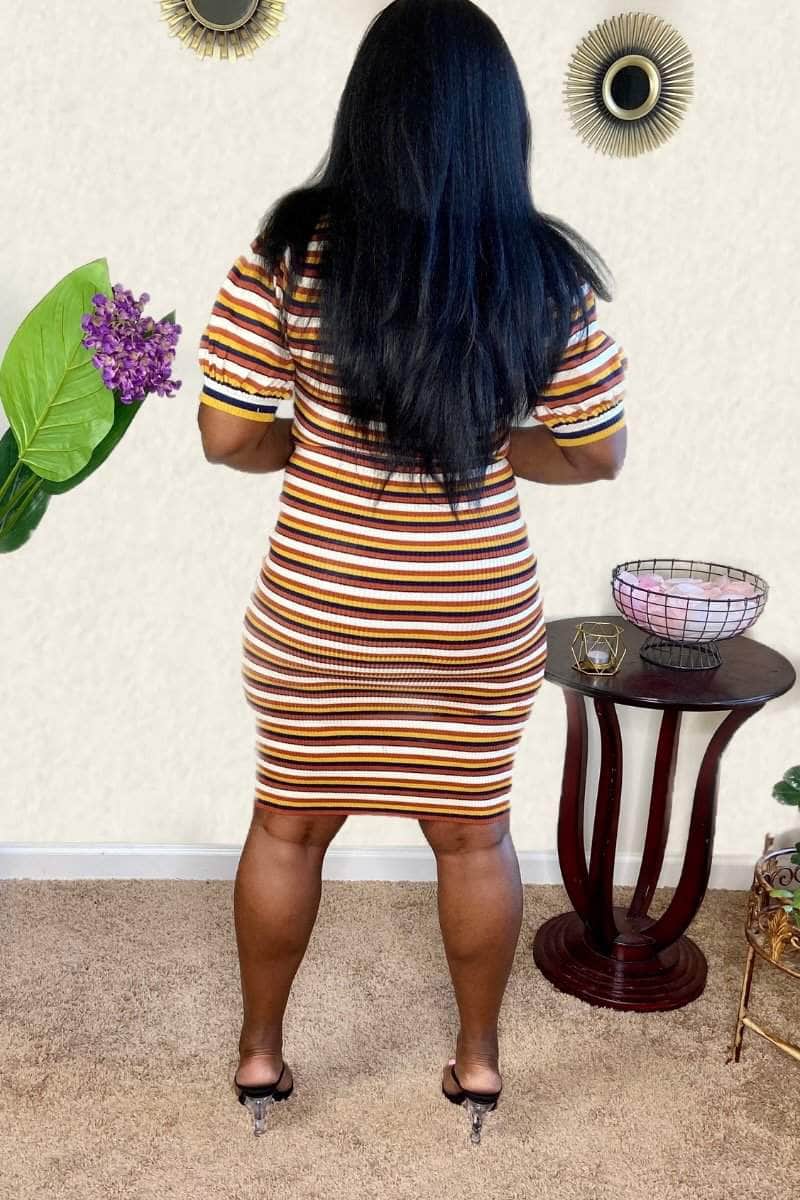 lee monet Puff Sleeve Striped Knit Dress