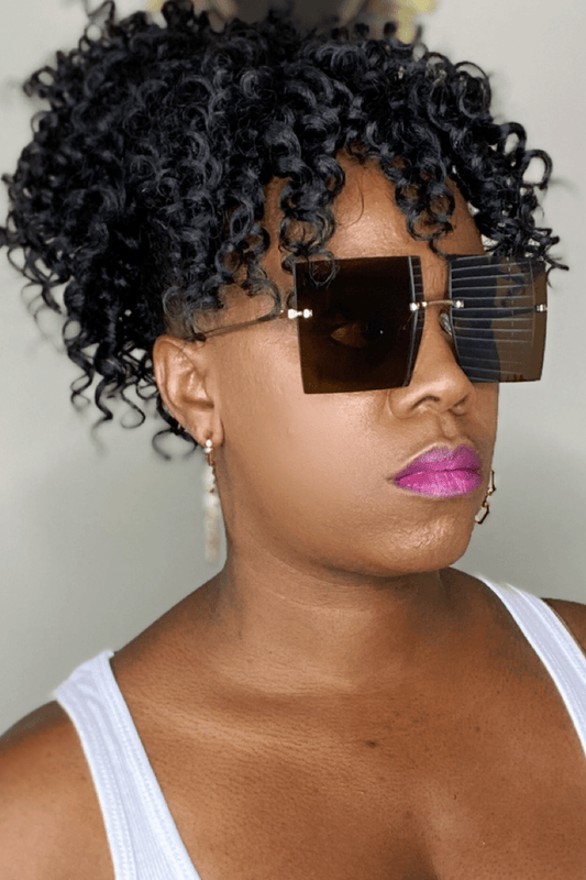 lee monet Rimless Oversized Square Sunglasses- Brown