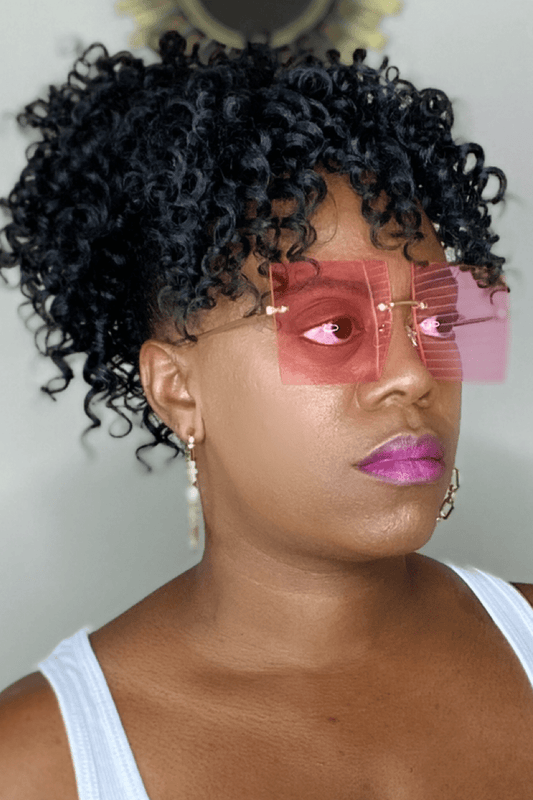 lee monet Rimless Oversized Square Sunglasses- Pink