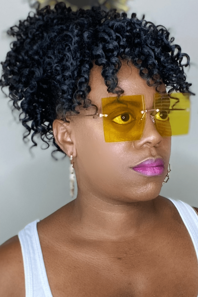 lee monet Rimless Oversized Square Sunglasses- Yellow