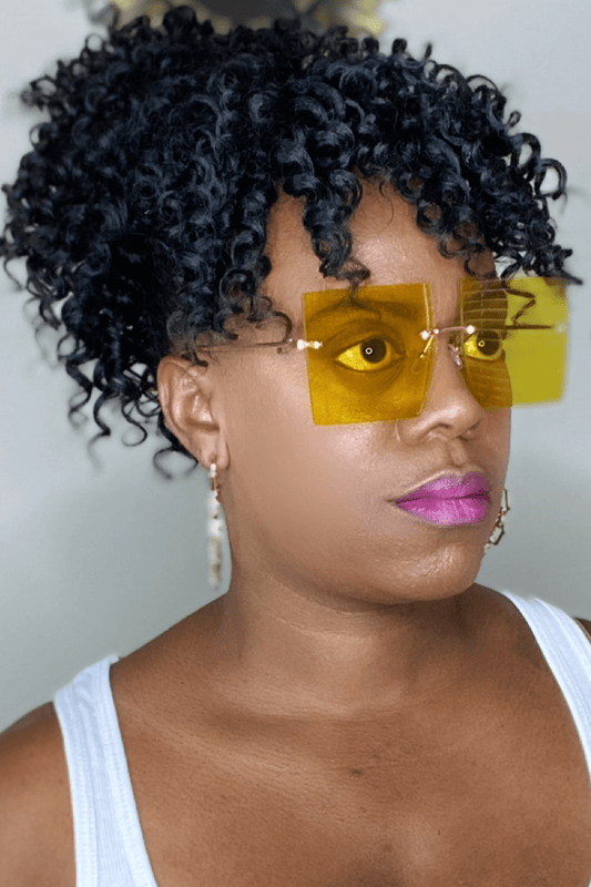 lee monet Rimless Oversized Square Sunglasses- Yellow