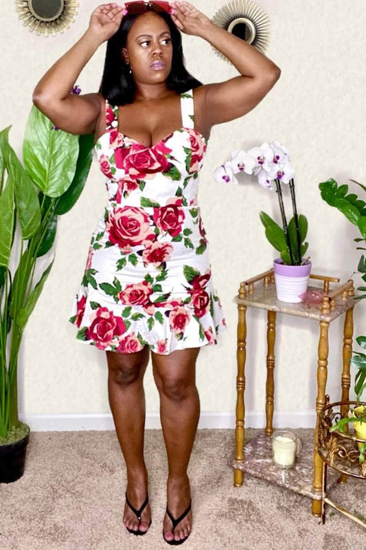 lee monet Rose Garden Twill Ruffle Hem Mini